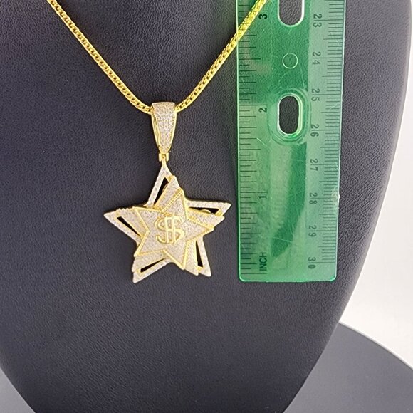 925 Silver Triple Star Dollar Pendant – Trendy & Icy - Picture 4 of 5